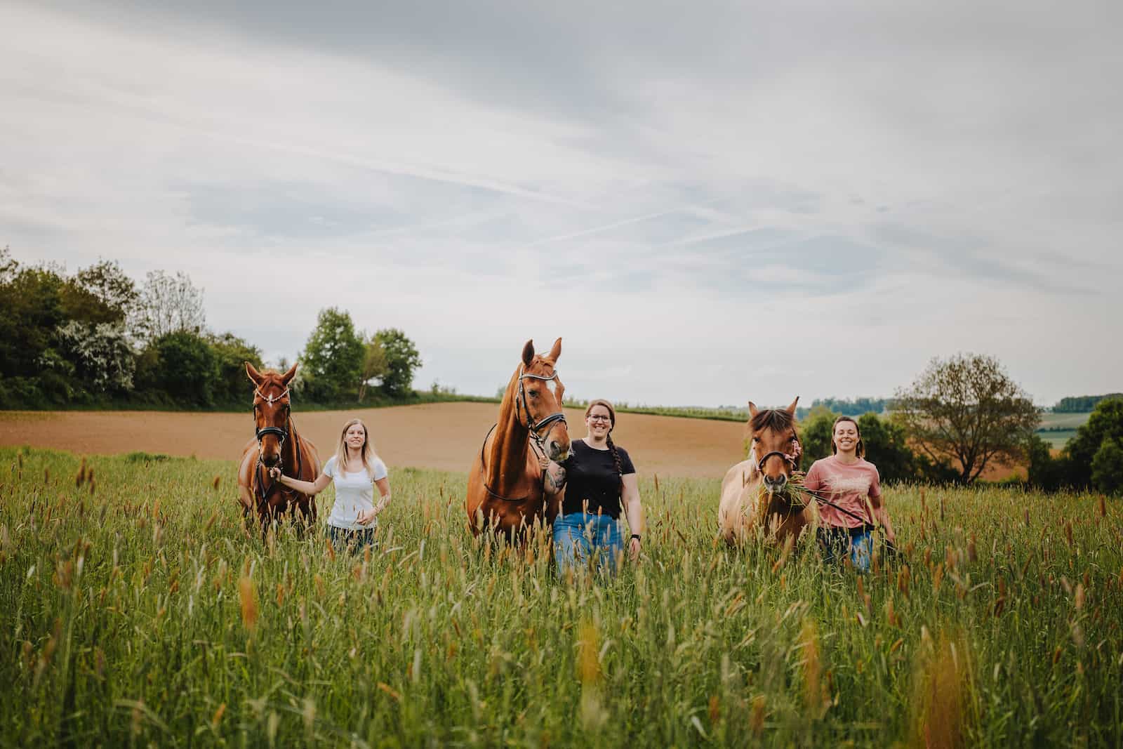 Paar Fotoshooting in Möckmühl mit Pferden auf einer Wiese